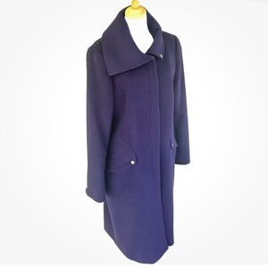 Elie Tahari Purple Wool Coat Sculptural Collar Minimalist Long Jacket L 10 12